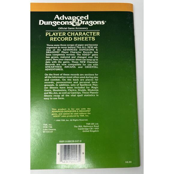 Advanced Dungeons & Dragons Player Character Sheets 1986 REF2 #9028 VG+ UNUSED - Picture 10 of 10
